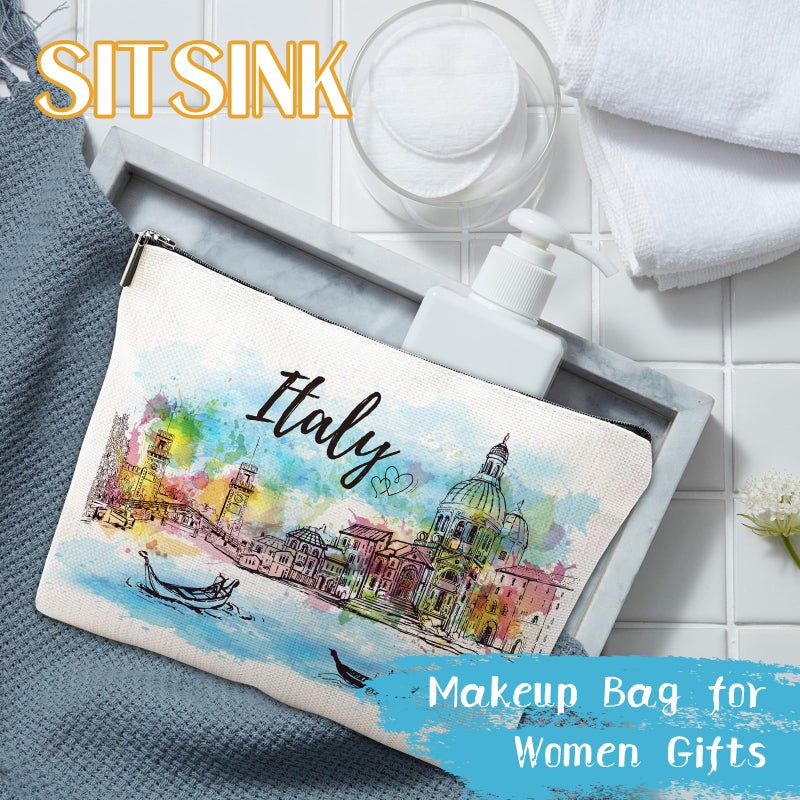 Sitsink Italy Souvenirs Travel Essentials - Venice Scene Italy Gifts for Women  Italy Trip Souvenir Small Makeup Bag for Purse  Watercolor Italian Themed Birthday Christmas Gifts for Friends Family - Image 3